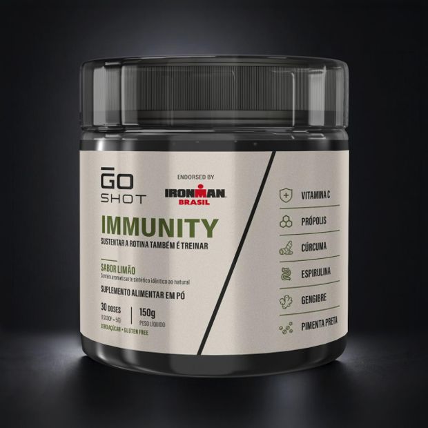 Detalhe do rótulo do GŌ SHOT Immunity, com a lista de ingredientes